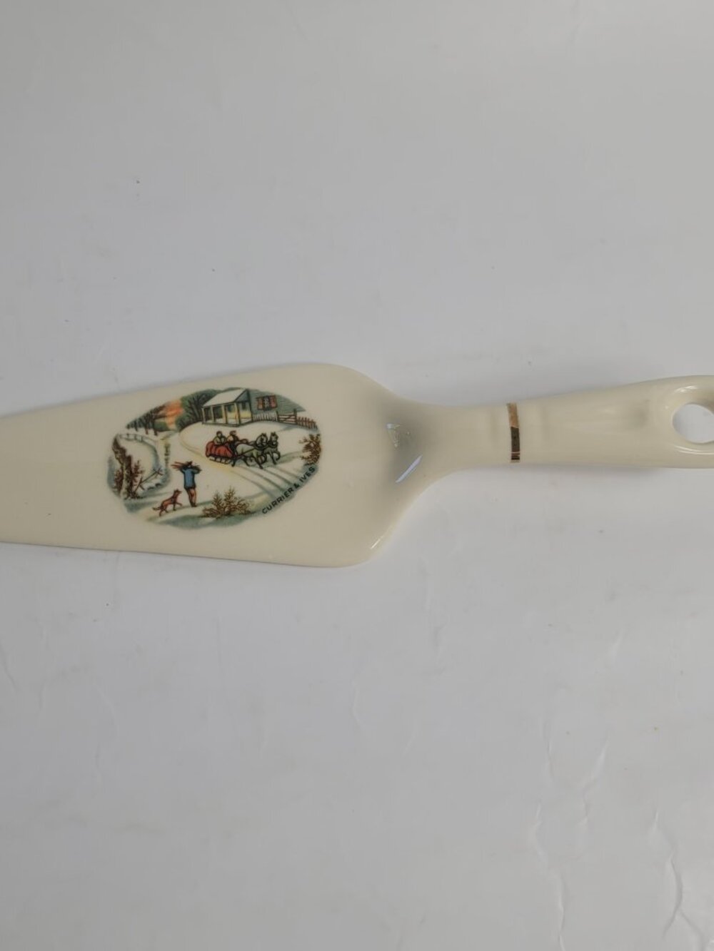 Harker Pottery Currier Ives Ceramic Pie Cake Server Homestead in Winter